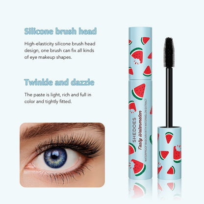 Black Mascara Two-Piece Set in Blue Watermelon-Print Tubes with Straight Black Bristle Applicator Wands