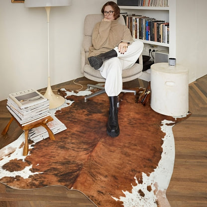 Area Rug Faux Cowhide Brown Western Print with Suede Backing in Three Colors and Two Sizes