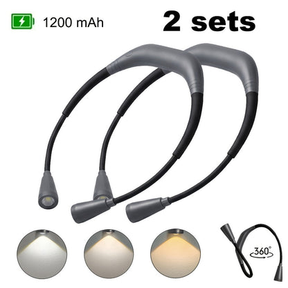 LED Neck Reading Light USB Rechargeable, 3 Color Modes Adjustable Brightness Hands-Free Book Light for Reading in Bed
