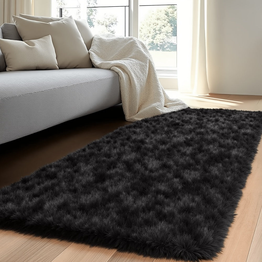 Plush Shaggy Area Rug 1.6 Inch Thick Non-Slip Machine Washable Polyester Carpet – Tie-Dye & Solid Color Fluffy Rectangle Rug for Living