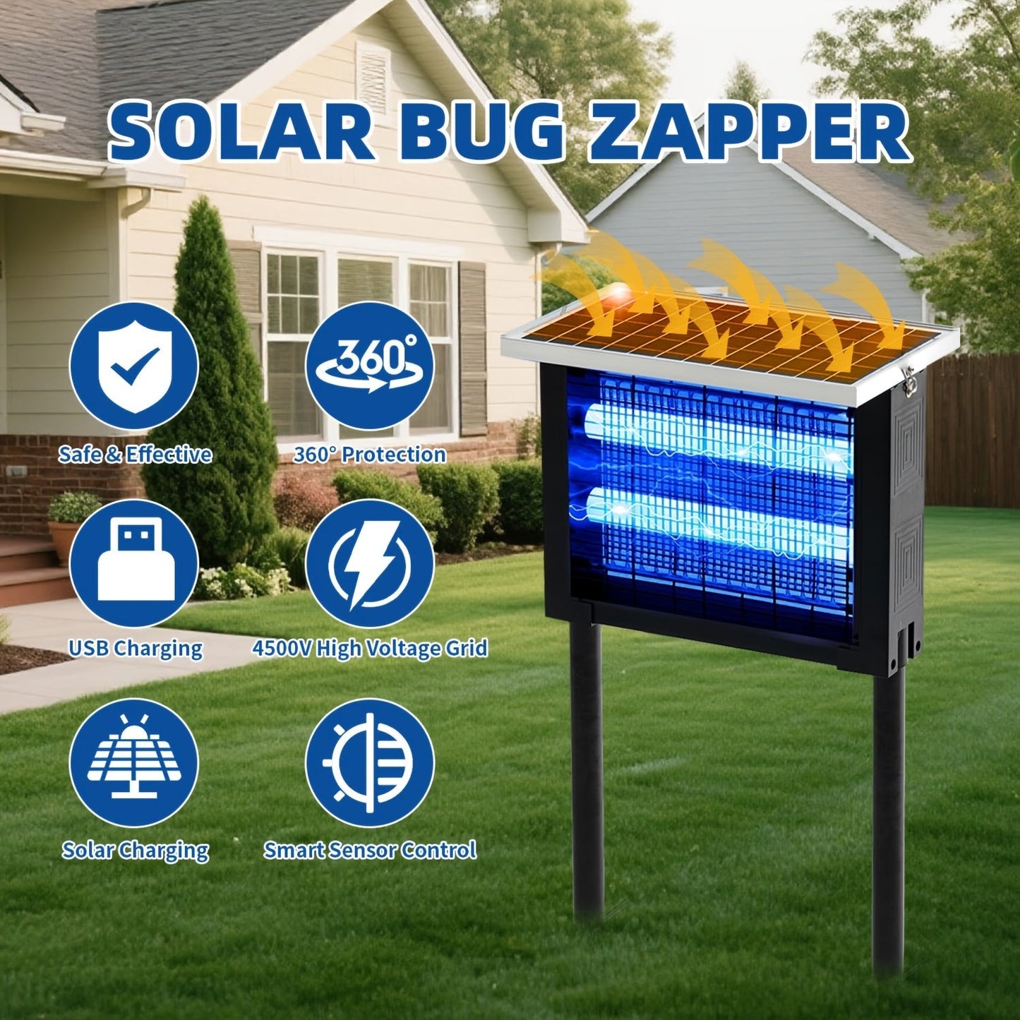 Solar Bug Zapper Outdoor Rechargeable | Patio Garden Backyard Camping