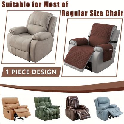 Diamond-Quilted One-Piece Recliner Chair Cover with Side Pocket, Buckle Strap and Eight Colors