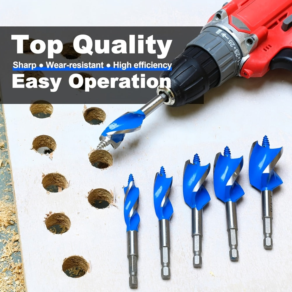 Drill Bit Set 6PCS Hex Shank Quick Change - Metal Hexagonal Handle with 4 Slots & 4 Blades