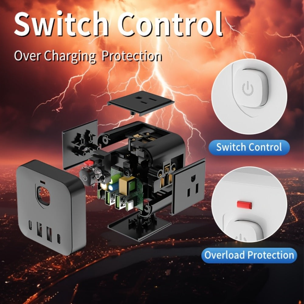 Surge Protector Power Socket 4 Side Outlets 2 USB-A 2 USB-C Overload Protection Power Off Switch for an Everyday Personal Care Routine