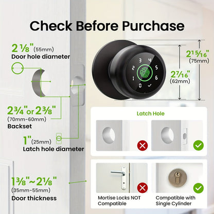 Smart Door Lock GHome K10 K10 PRO K20 and KD03 PRO Knob Models with Three or Four Access Methods