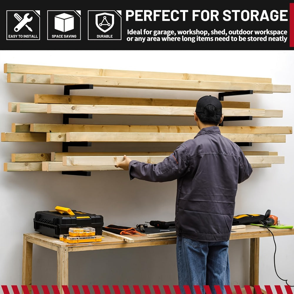 Lumber Storage Rack Wall Mount 4-Level, Per Level Metal Wood Organizer Rack for Garage, Shed & Workshop