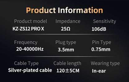 KZ ZS12 PRO X In-Ear Monitor Hybrid IEM Headphones Detachable Cable Noise Cancelling for Bedside Audio, Alarms and Room Entertainment