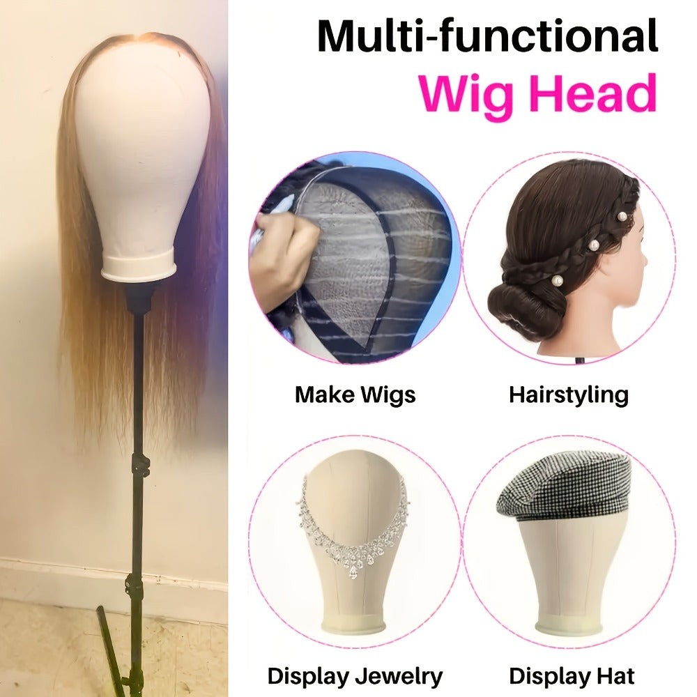 Canvas Mannequin Head for Wig Making with Stand 21 22 23 24 Inch – Complete Set with Needles & Wig Caps, Holes for Styling Headbands