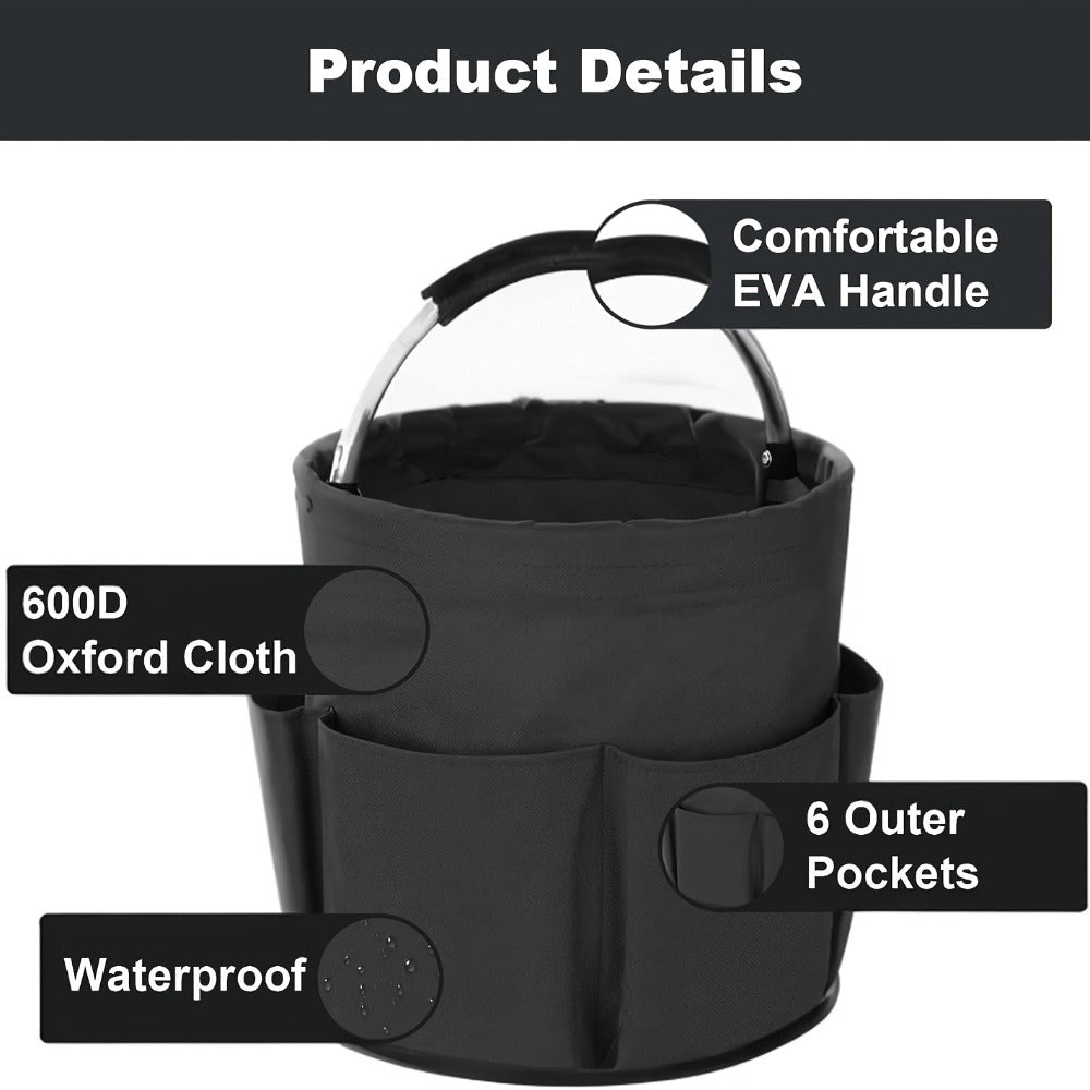 Foldable Cleaning Caddy Organizer 17L with Handle – Portable Collapsible Bucket Bag with 6 Pockets for Cleaning Supplies