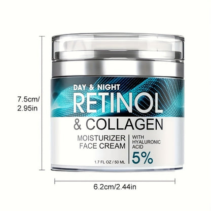 Retinol Cream Collagen Hyaluronic Acid Vitamin C+E Advanced Face Body Hand Cream All Skin Types Day Night Use 1.69 oz Women