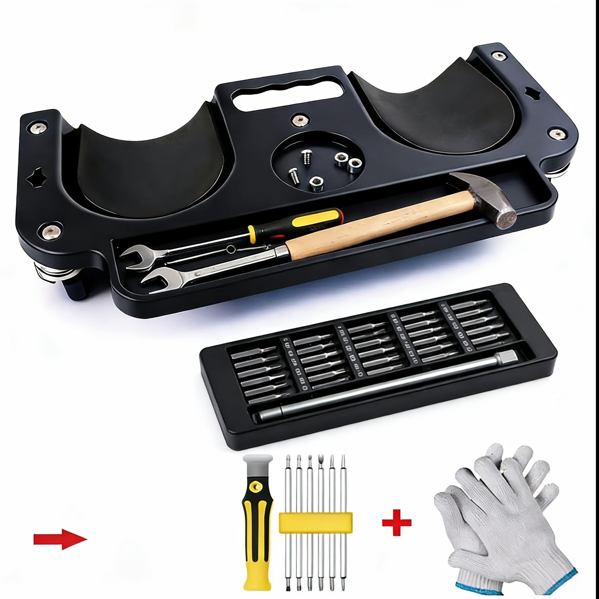 Rolling Knee Creeper Pad with Built-In Tool Tray – ABS High-Impact Frame, Cushioned Kneeling Pad for Car Repairs, Carpentry & Flooring