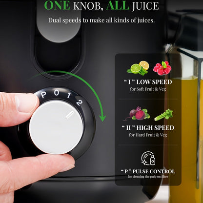 Compact Centrifugal Juicer Dual Speed – 2.5" Wide Feed Chute, BPA-Free Anti-Drip Spout, Easy Clean, Includes Juice Jug & Brush