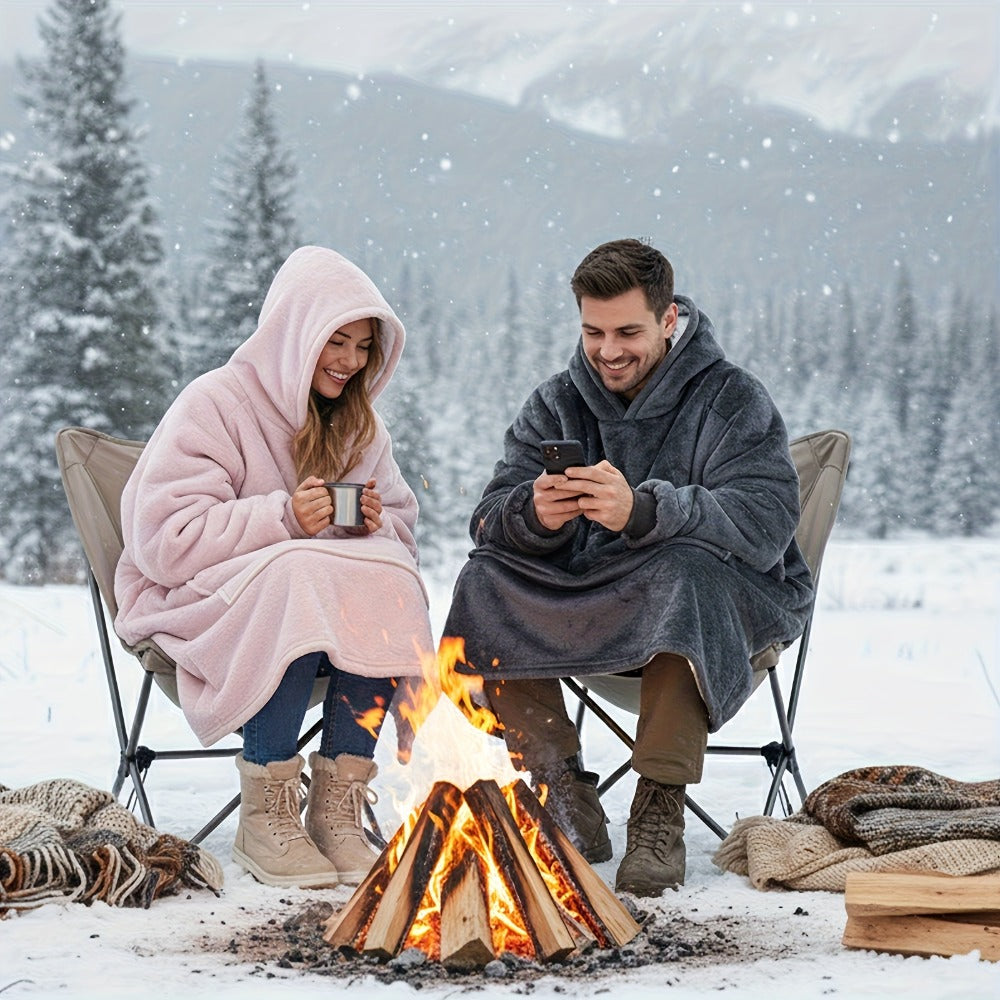 Flannel-Labeled Wearable Blanket Hoodie with Front Pocket and Ten Standard or Extended Color Styles