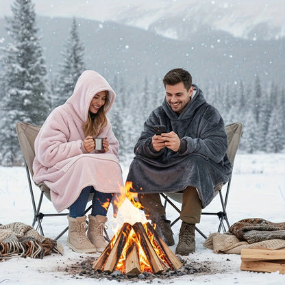 Flannel-Labeled Wearable Blanket Hoodie with Front Pocket and Ten Standard or Extended Color Styles