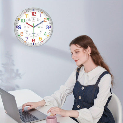 Color-Coded Learning Wall Clock in 8, 10 or 12-Inch Sizes with Minute and Quarter-Hour Markers