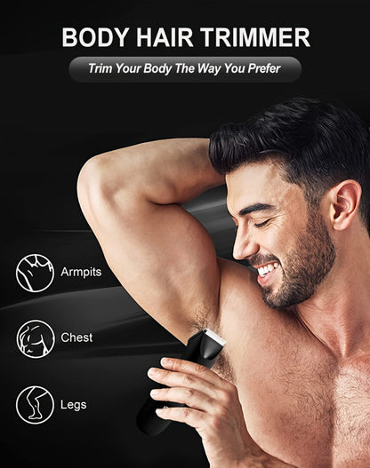 Men's Body Hair Trimmer USB Rechargeable – Chest, Leg & Armpit Hair Trimmer with LCD Display & LED Light, Cordless Electric Body Groomer