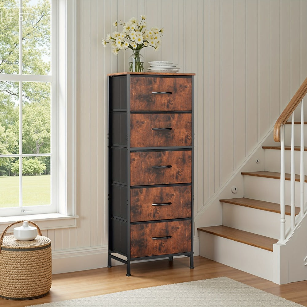 6 Drawer Fabric Dresser with Steel Frame Wooden Top – Storage Chest Organizer for Bedroom Closet Hallway Living Room
