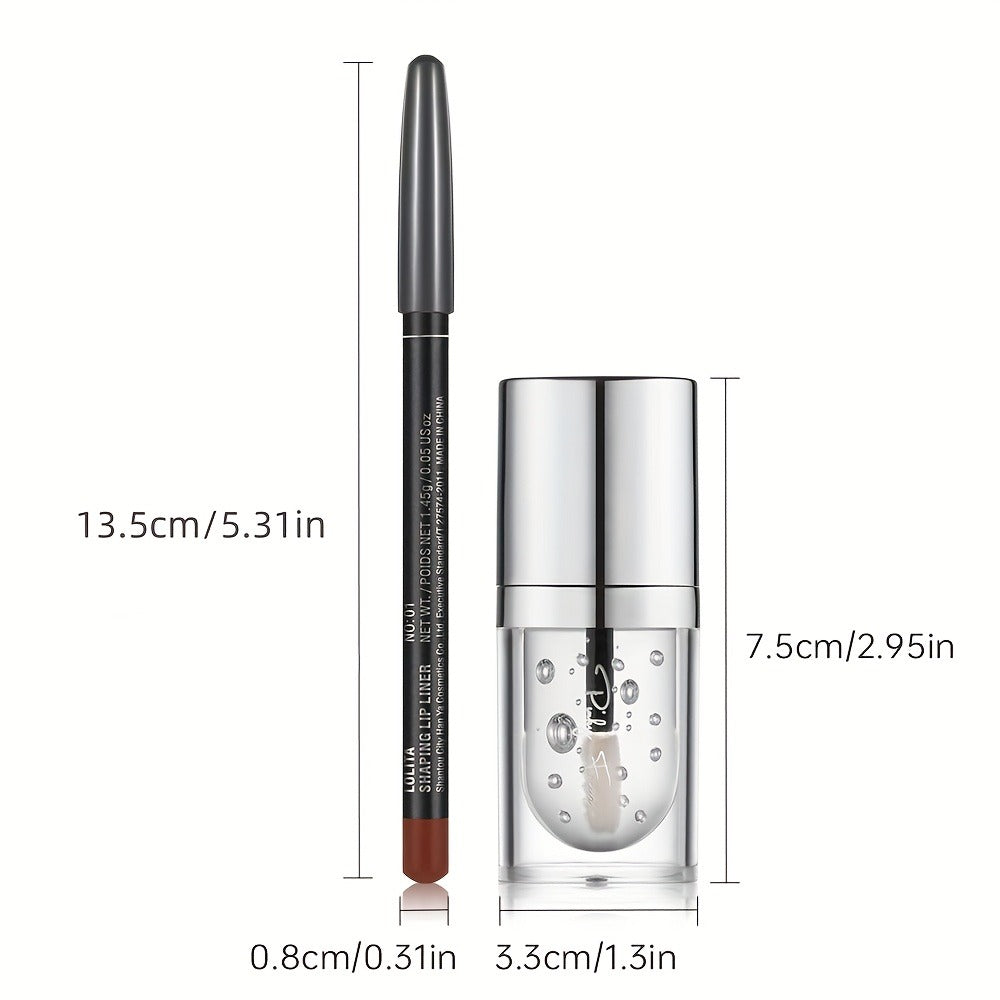 Lip Liner and Clear Lip Oil Duo with Silver-Cap Tube in Shade Options 01, 02 and 03 for Everyday Makeup