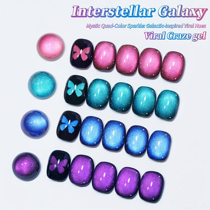 Gel Nail Polish 4-Color Interstellar Galaxy Magnetic Cat-Eye Set with Shimmer Finish and UV/LED Soak-Off Cure