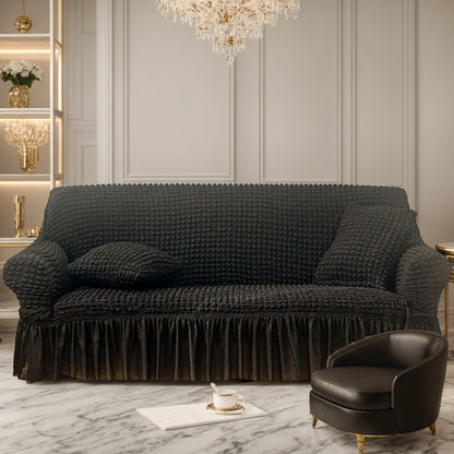Sofa Cover High-Elasticity Seersucker Skirt Slipcover with Drawstring for 1 to 4-Seater Sofas in Eight Colors