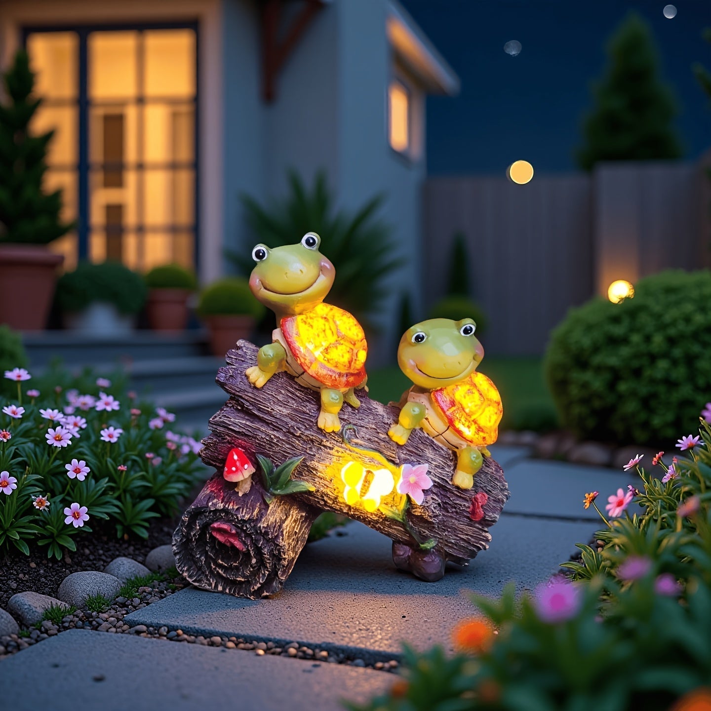 Solar Garden Turtle Statue with 4 LED Lights IP44 Waterproof Resin Frog Face Turtle Figurine Outdoor Decor for Patio Lawn Yard Holiday