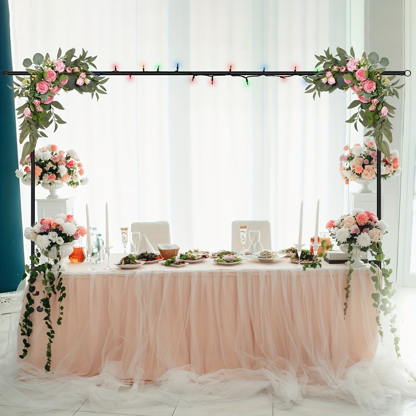4x8ft Desktop Arch Stand for Photo Booth & Balloon Arrangements – Tool-Free Clip-On Durable Metal Backdrop Arch Frame for Weddings