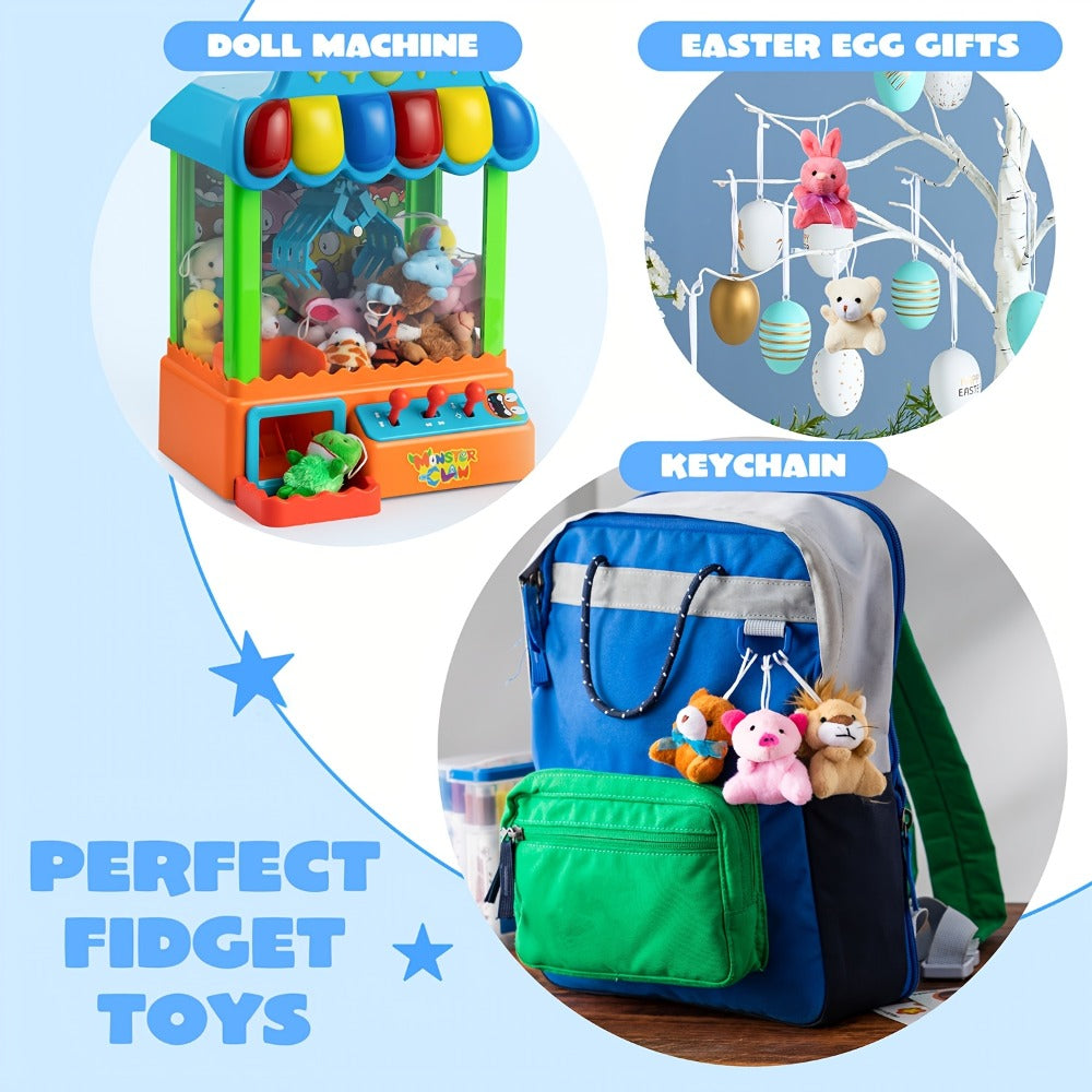 24-Piece Mini Plush Animal Keychain Set with 2.4–3.2 Inch Assorted Figures and Hanging Loops