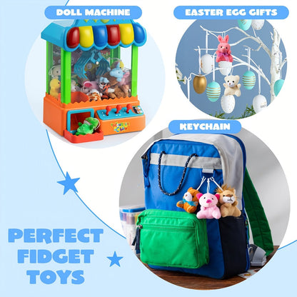 24-Piece Mini Plush Animal Keychain Set with 2.4–3.2 Inch Assorted Figures and Hanging Loops
