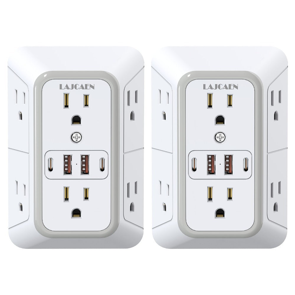 Outlet Splitter Wall Expander 10-in-1 with 6 AC Outlets 2 USB-A 2 USB-C Ports 3-Sided Plug for an Everyday Personal Care Routine
