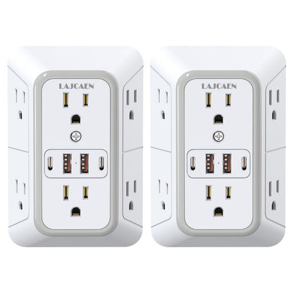 Outlet Splitter Wall Expander 10-in-1 with 6 AC Outlets 2 USB-A 2 USB-C Ports 3-Sided Plug for an Everyday Personal Care Routine