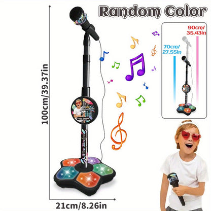 Kids Karaoke Microphone with Stand & Amplifier, Singing Toy for Girls Boys Age 3+, Random Print Design