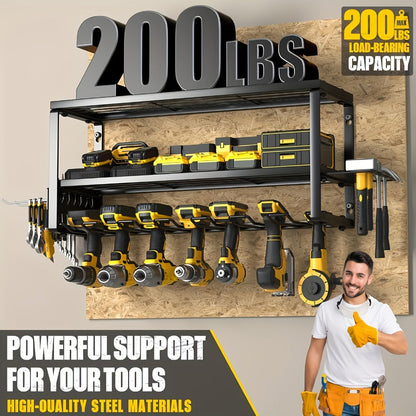 Wall Mounted Power Tool Organizer Rack, Metal Drill Holder with 2/3/4 Layer Floating Shelf, Garage Tool Storage for Cordless Drills