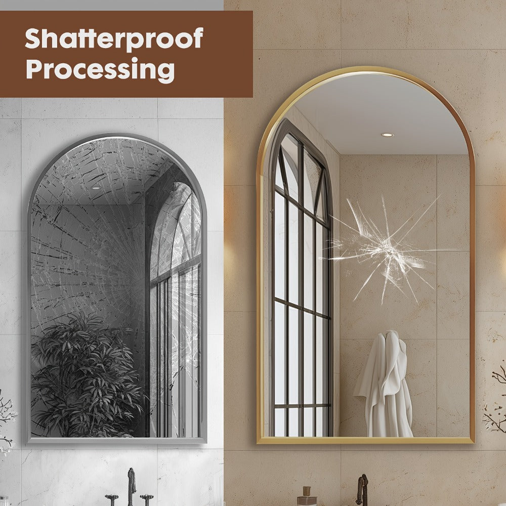 Arched Rectangle Metal Wall Mirror in Black or Gold with Seven Size Options up to 31 x 32 Inches