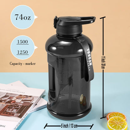 74oz Half Gallon Water Bottle with Straw & Handle, Large Gym Water Jug with Sleeve & Bottle Brush