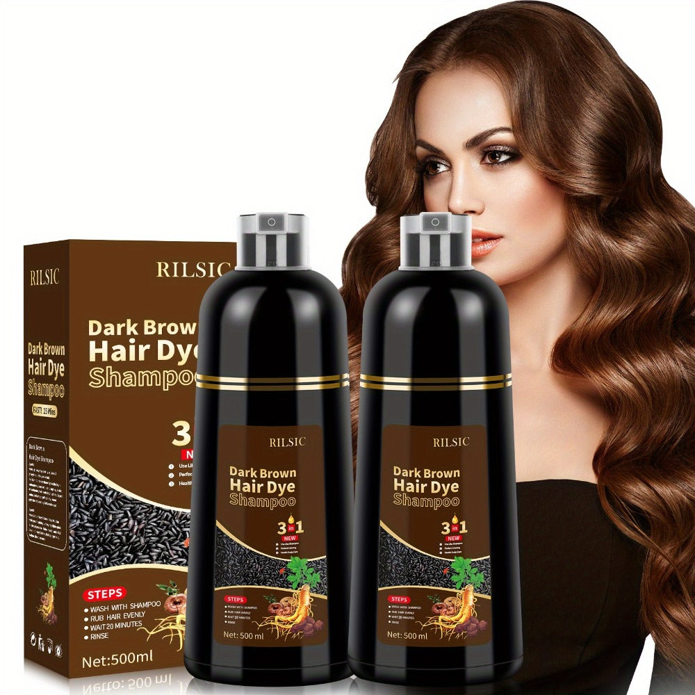Grey Hair Coverage Shampoo 2 Pack 3-in-1 Herbal Hair Dye Kit with Plant-Based Squalane Colors for Bath Time, Home Spa and Personal Care