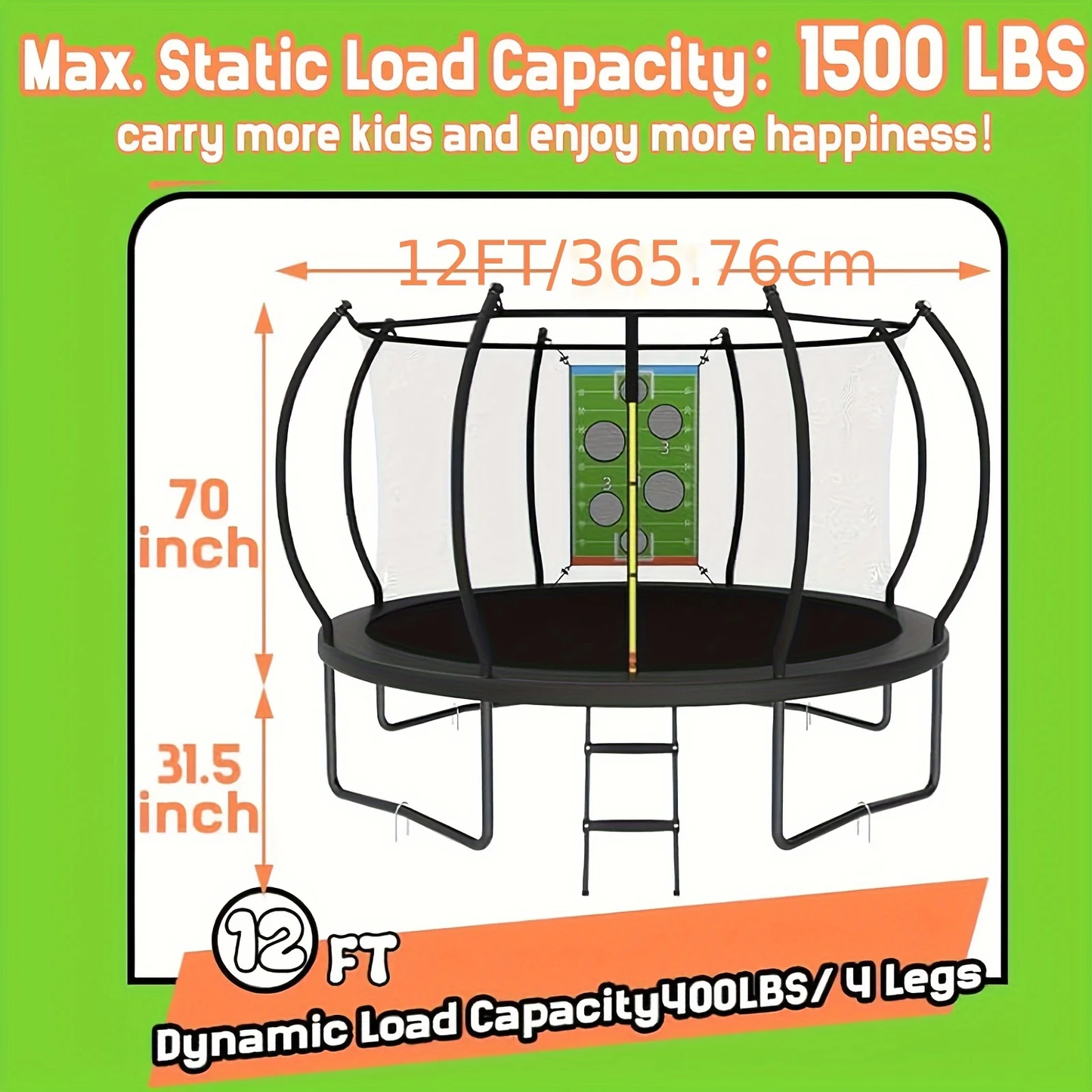 Outdoor Trampoline with Safety Enclosure Net Football Toss Game 8 10 12 14FT Round Backyard Trampoline for Kids Adults Indoor Outdoor Party