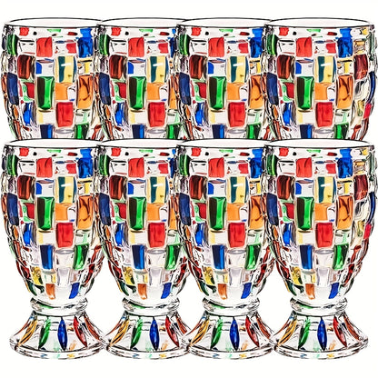 Footed Glass Drinkware Set, Color-Block Pattern Goblets in 4 or 8-Piece Options for Table and Party Service