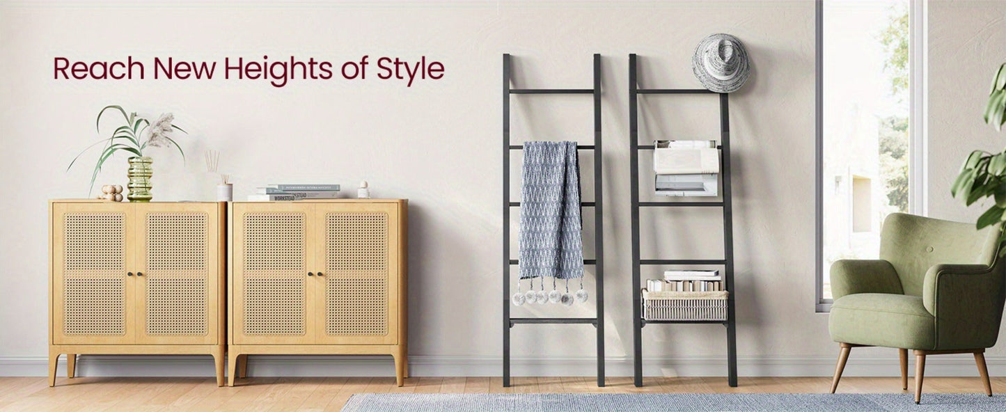 Blanket Ladder Shelf 5-Tier Freestanding Wood Ladder Rack for Blankets Towels Books Decor for Laundry Rooms, Closets and Home Organization