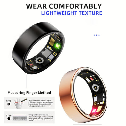 Screenless Smart Ring with Magnetic Charging Cable, Rose Gold, Black or Silver Finish and Sizes 7–13