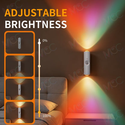 LED Magnetic Night Light Dual Voice & Motion Sensor, 9 Colors Dimmable, 665mAh Battery, Drill-Free Magnetic Install for Hallway