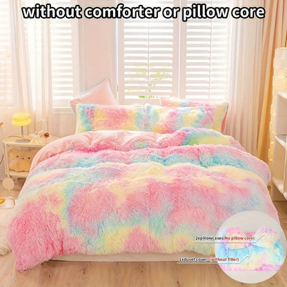 Plush Duvet Cover 100% Polyester Soft Warm Zipper Closure Cozy Bedroom Bedding Twin Full Queen King Solid Tie Dye 14 Colors for Bedroom