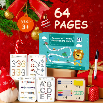 Magic Practice Handwriting & Drawing Book Set for Kids Ages 3-8, 64 Pages Reusable Wipe Clean Workbook with 8 Erasable Pens & Refills