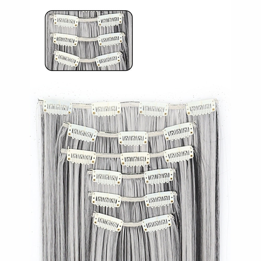 Space Gray Clip In Hair Extensions 6 Piece Set 24 Inch Heat Resistant Synthetic Fiber – Instant Length & Volume for Women | Daily Wear