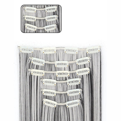 Space Gray Clip In Hair Extensions 6 Piece Set 24 Inch Heat Resistant Synthetic Fiber – Instant Length & Volume for Women | Daily Wear