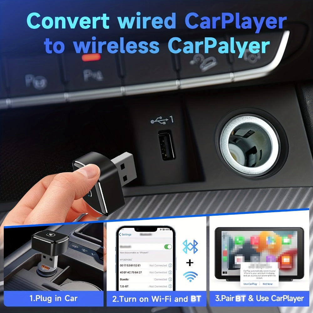 Compact Black M32 USB Adapter for Factory Wired CarPlay and Android Auto Systems with Pictured Connector