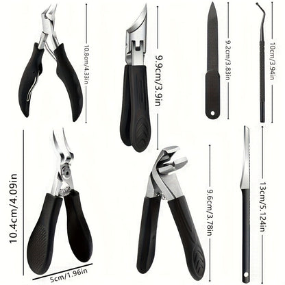 Manicure Pedicure Set 9 Piece Stainless Steel Nail Care Kit Professional Nail Clippers Nail File Cuticle Scissors for Ingrown Thick Toenails