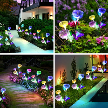 Solar Garden Light Fiber Optic Jellyfish Stakes 4-Pack with 7-Color LEDs and IP65 Rating for Outdoor Garden Decor