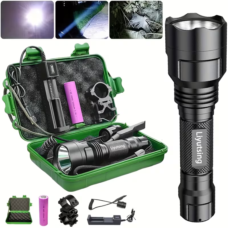 Flashlight Red, Green or White Hunting Light with Remote Switch, 18650 Battery and Mount Options