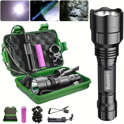 Flashlight Red, Green or White Hunting Light with Remote Switch, 18650 Battery and Mount Options