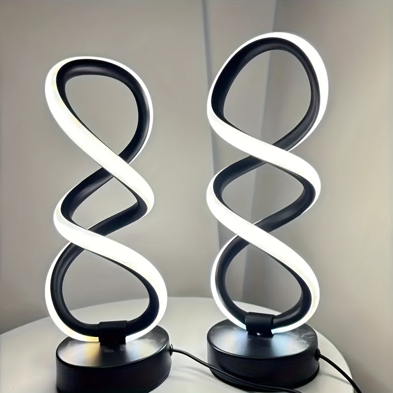 Spiral LED Table Lamp with Dimmable Push-Button Control, Modern Metal Base and Six Black or White Configuration Options
